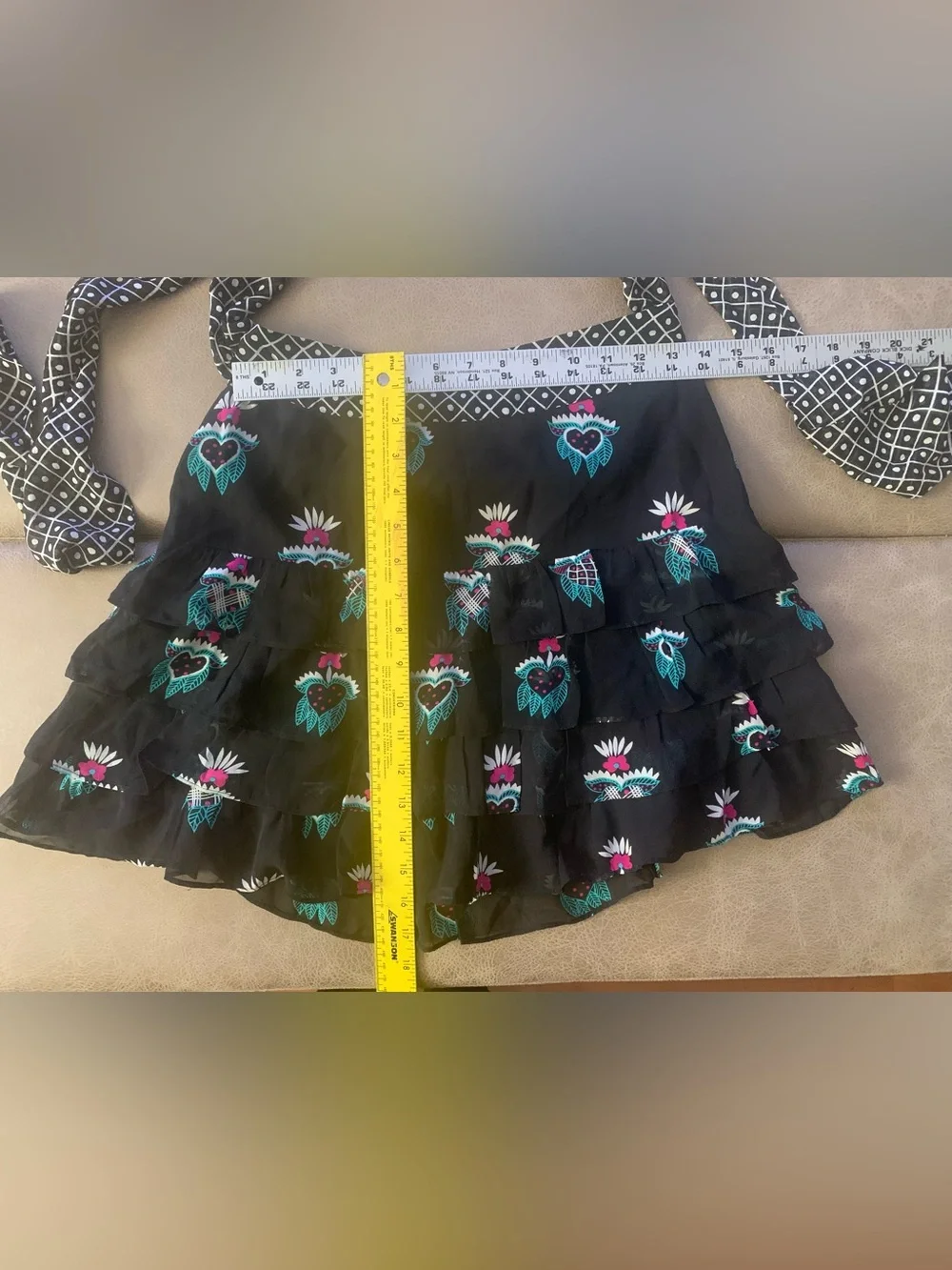 Vtg Y2K Celia Birtwell Express Black Heart Floral Silk Tiered Mini Skirt Size 2